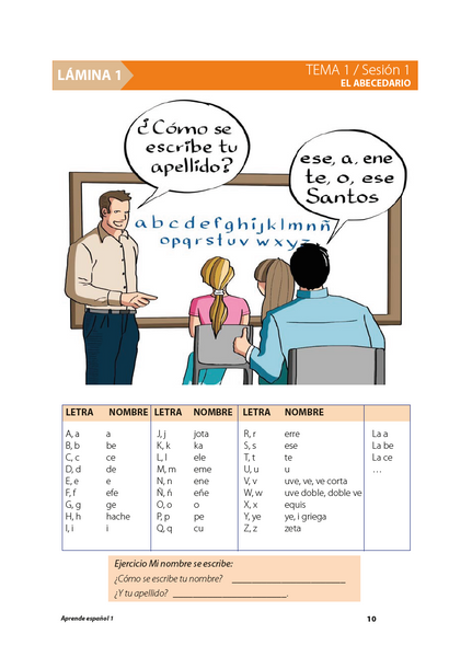 Lámina ilustrada del abecedarioq ue acompaña los ejercicios y planificación docente. 